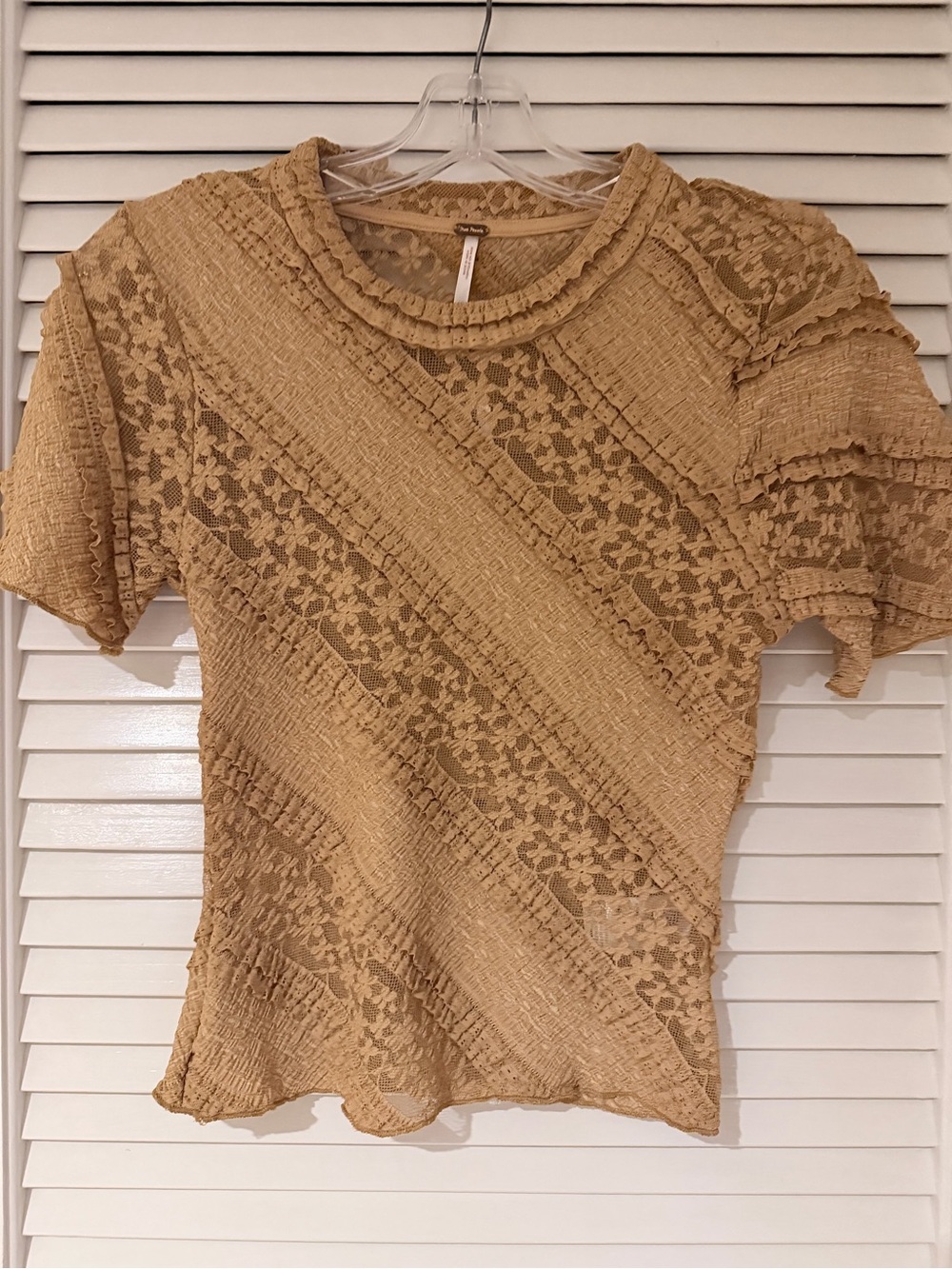 Free people Women's Tan Lace & Textured Short Sleeve Top